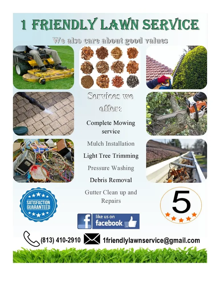 Top-rated yard maintenance in Tampa, FL by 1 Friendly Lawn Service