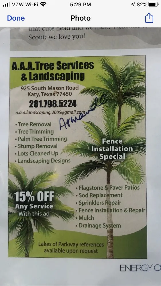 Local outdoor landscaping experts serving Katy, TX - AAA Landscaping & Tree Services