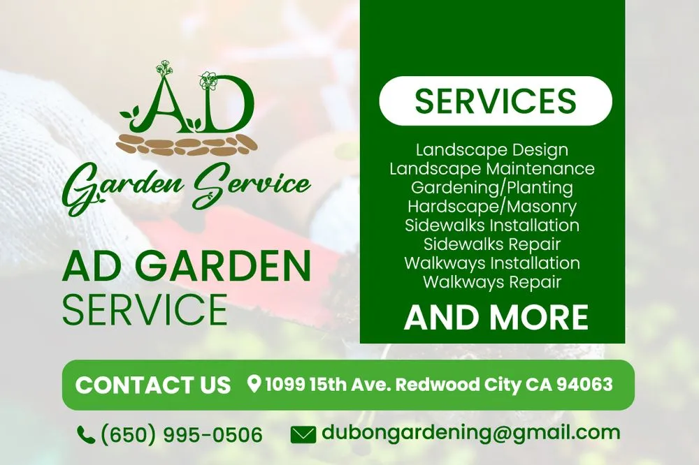 Reliable garden landscaping for beautiful yards across Redwood City, CA - AD Garden Service