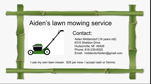 Aiden’s lawn mowing service Logo