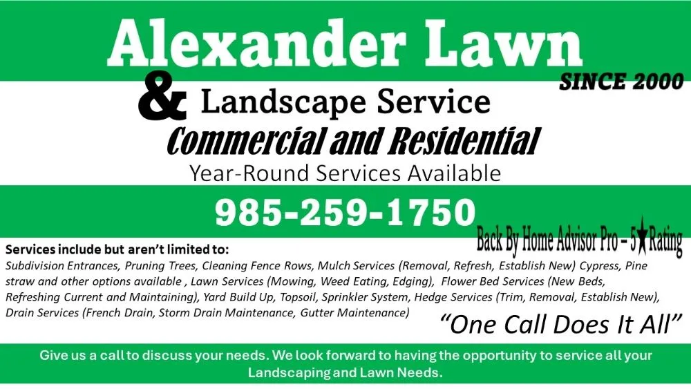Top-rated yard cleanup service for beautiful yards across Bogalusa, LA - Alexander Lawn and Landscaping Service