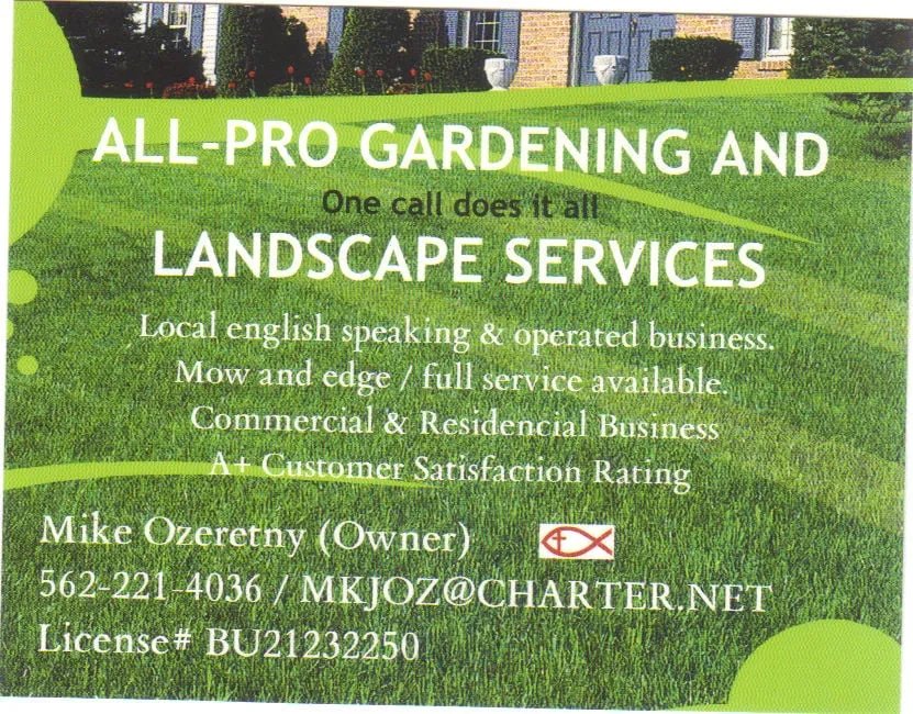 Professional yard maintenance with custom design in Long Beach, CA by ALL-PRO Gardening & Landscape Design