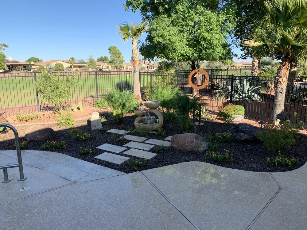 Professional lawn mowing service for outdoor upgrades in Sun City West, AZ by Arroyo and Sons Hardscape