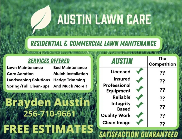 Local lawn mowing service in Florence, AL by Austin Lawn Care