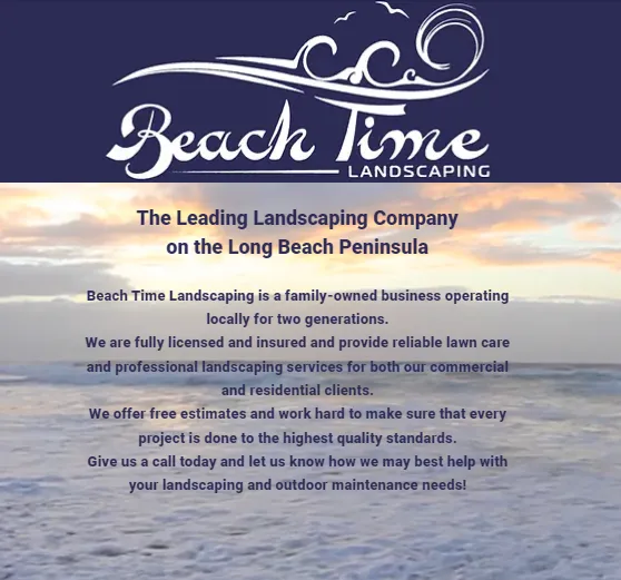 Professional lawn mowing service for homes in Long Beach, WA by Beach Time Landscaping