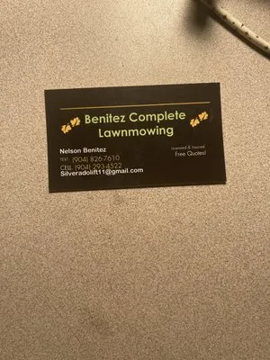 Benitez complete Lawn Mowing Logo