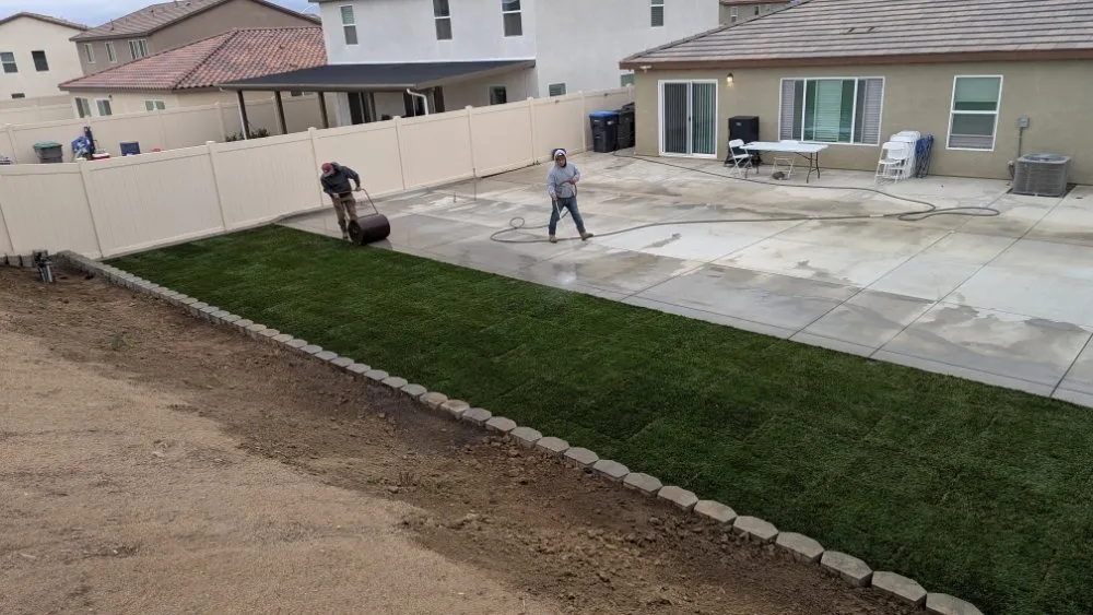 Professional lawn mowing service with custom design in Homeland, CA by Black Boot Construction