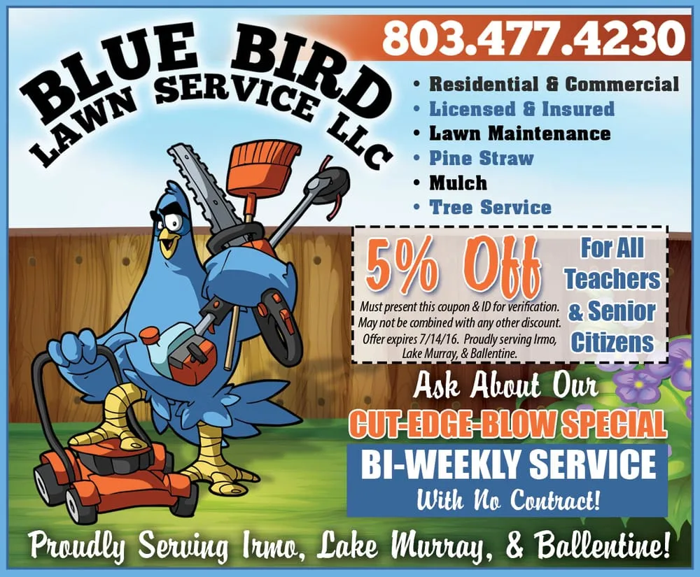 Local landscape design for year-round maintenance in Irmo, SC by Blue Bird Lawn Service