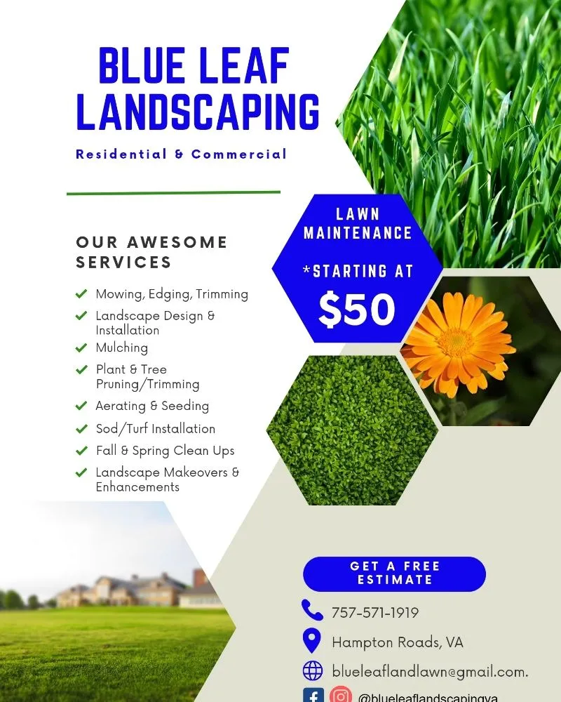 Custom lawn mowing service in Chesapeake, VA by Blue Leaf Landscaping