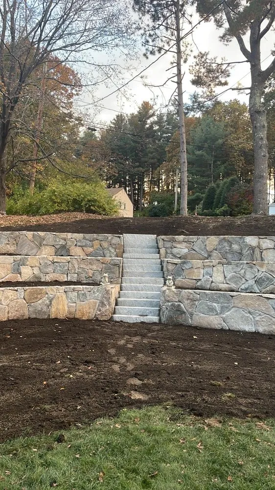 Custom landscape design in Milford, MA by Bomfim Stone Works