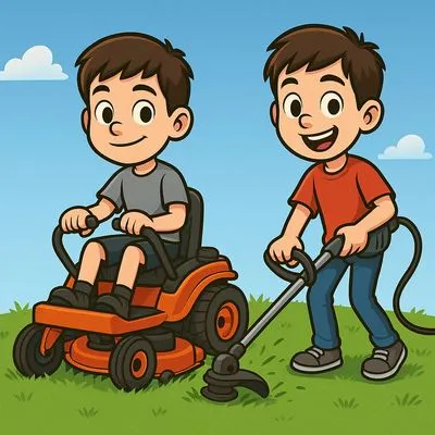 Brothers Mowing