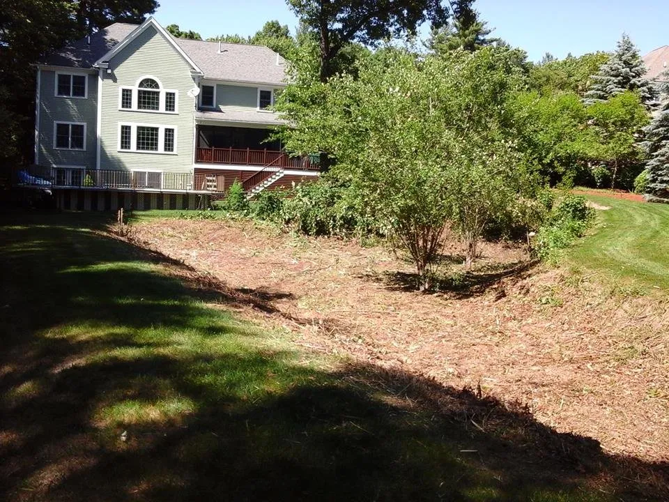 Custom yard cleanup service with custom design in Shirley Center, MA by Brush Mower Guy