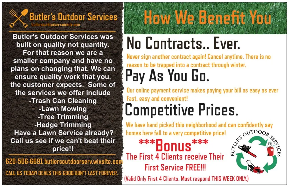 Local yard maintenance in Arkansas City, KS by Butler’s Outdoor Services