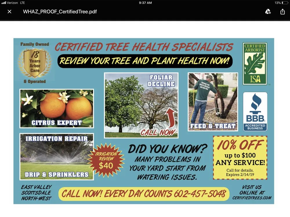 Local residential landscaping for year-round maintenance across Phoenix, AZ - Certified Tree Health Specialist