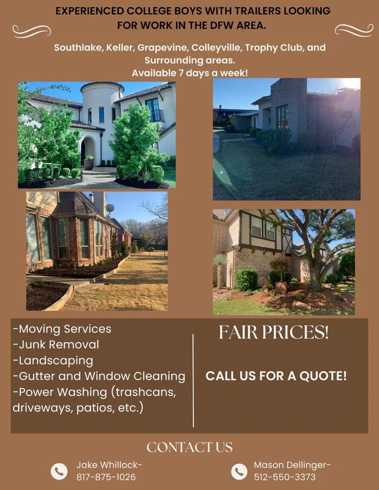 Expert garden landscaping in Southlake, TX - College Boys With Trailer