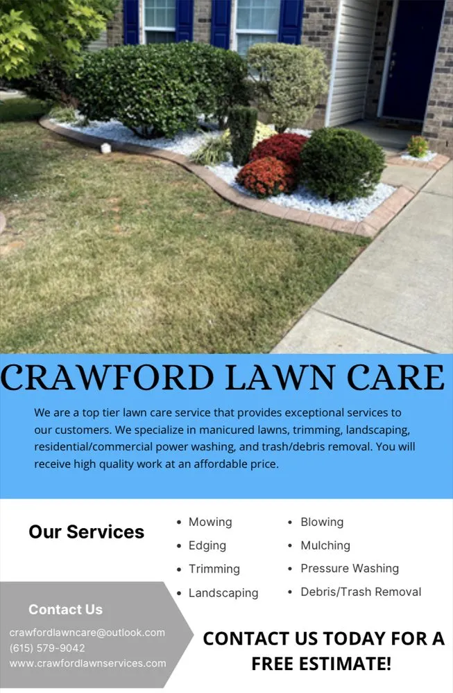 Reliable lawn mowing service for residential properties in Murfreesboro, TN by Crawford Lawn Care