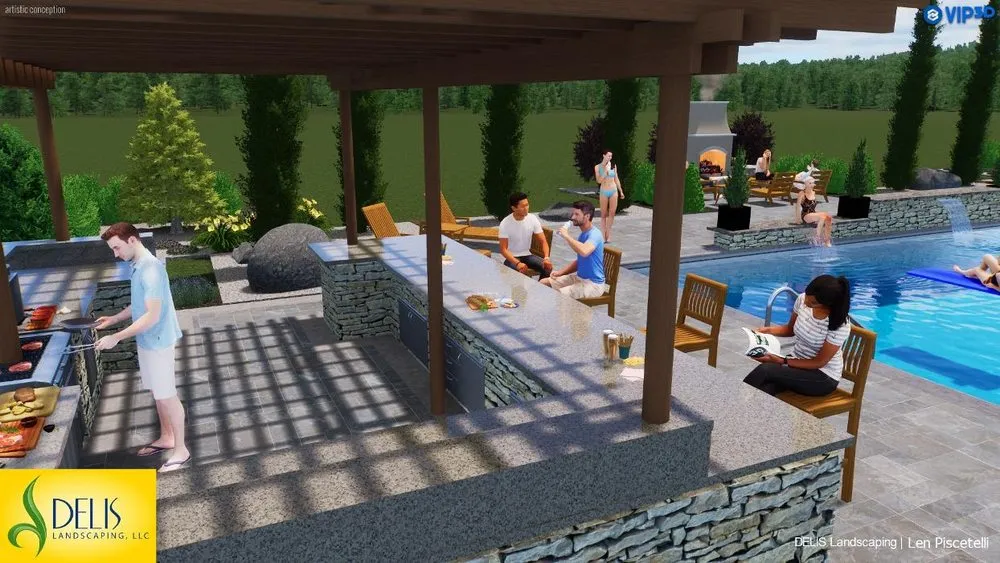 Custom lawn mowing service with custom design in Pennington, NJ by DELIS Landscaping