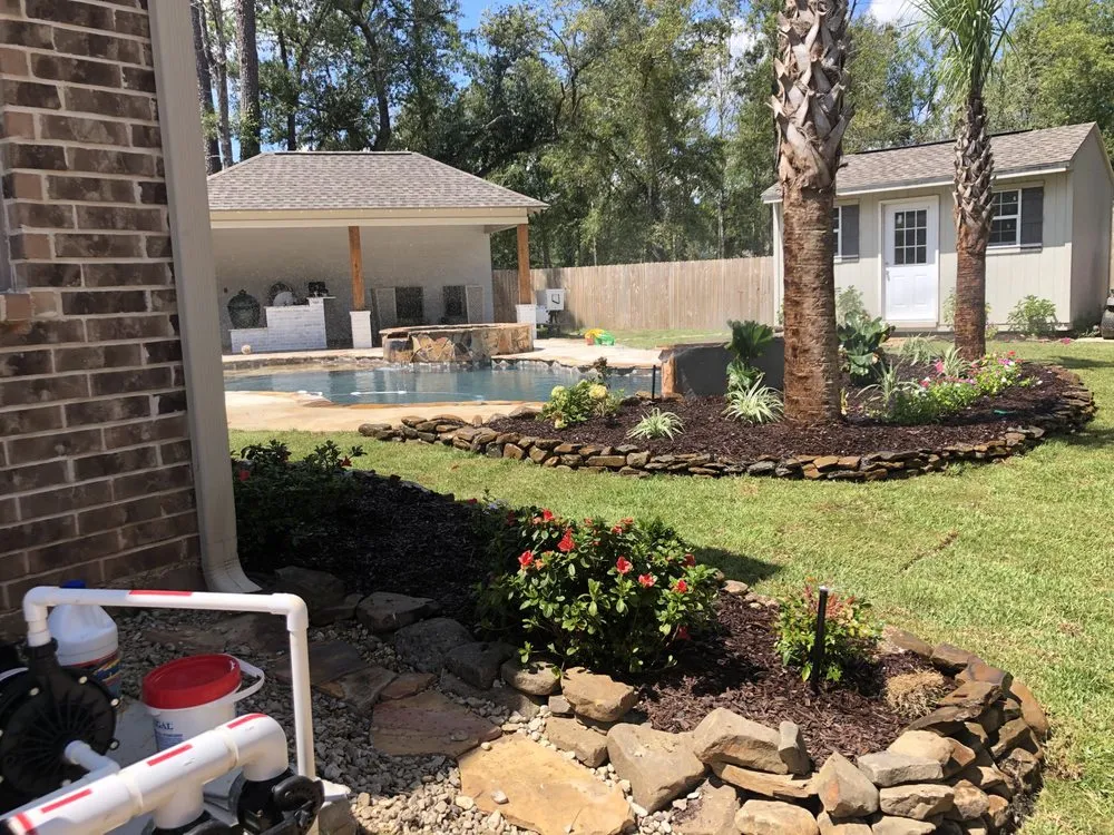 Custom lawn mowing service with custom design in Covington, LA by Dependable Land Management