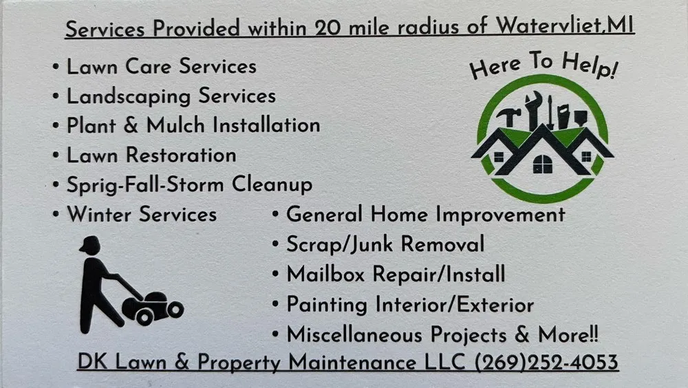 Expert lawn mowing service in Watervliet, MI by DK Lawn & Property Maintenance