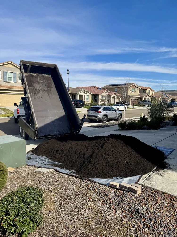 Trusted garden landscaping for homes across Rancho Cordova, CA - Dump Truck 916