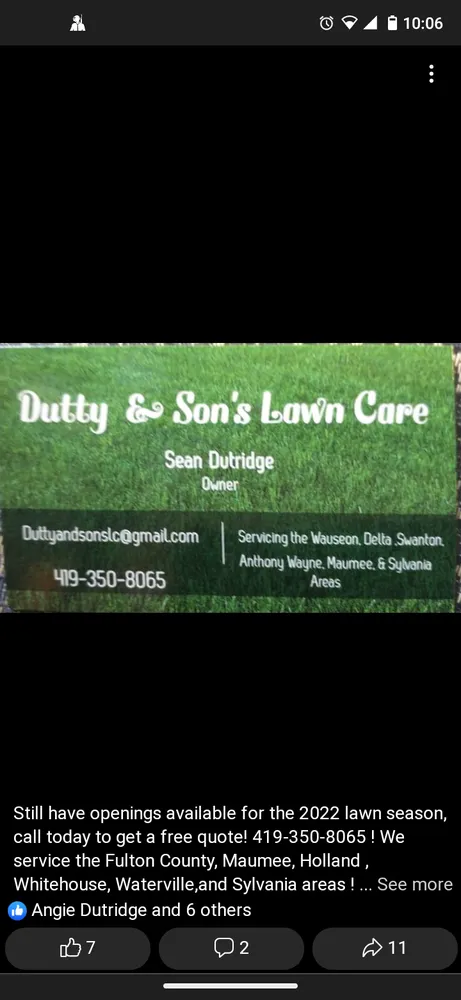 Expert lawn mowing service experts serving Delta, OH - Dutty and Son's Lawn Care