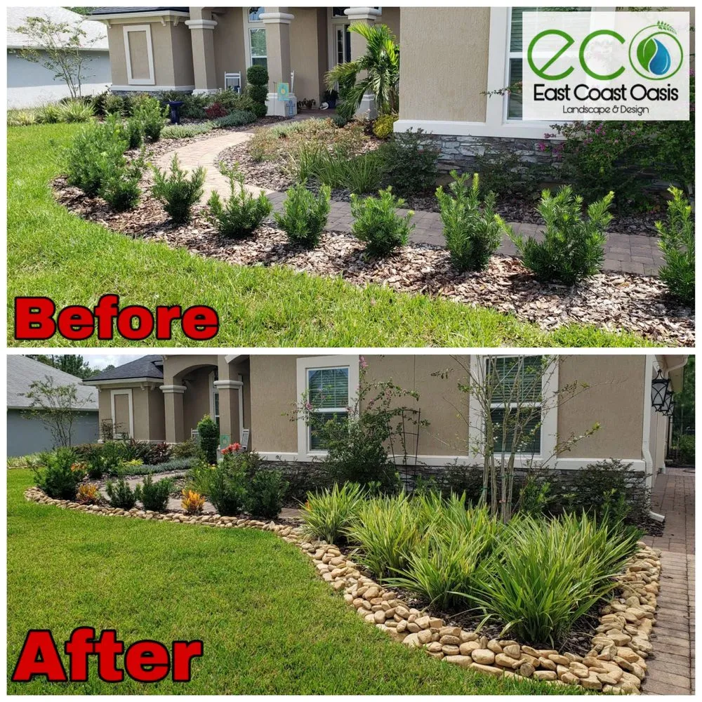Affordable lawn mowing service for residential properties in PT ORANGE, FL by East Coast Oasis Landscape and Design