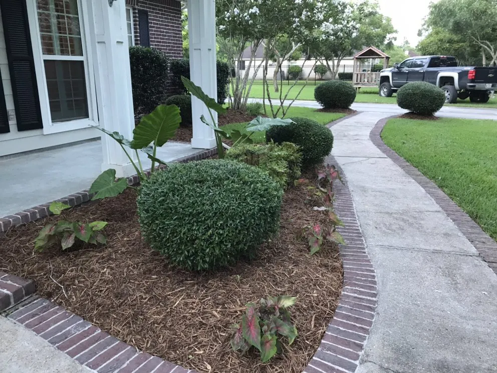 Custom lawn mowing service for residential properties in Dickinson, TX by Eber's landscape and Tree Service