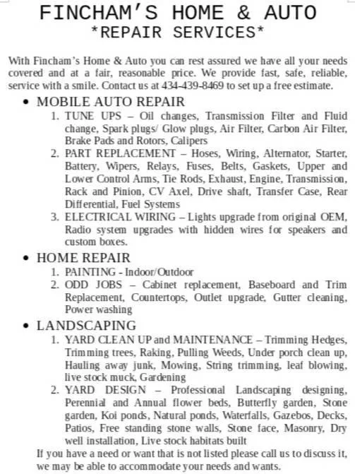 Local yard cleanup service for beautiful yards in Madison Heights, VA by Fincham's Home and Auto Repair