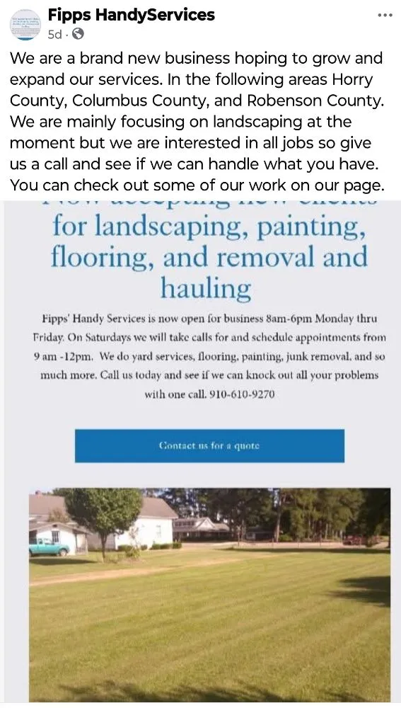 Professional landscaping services in Cerro Gordo, NC by Fipps Handy services