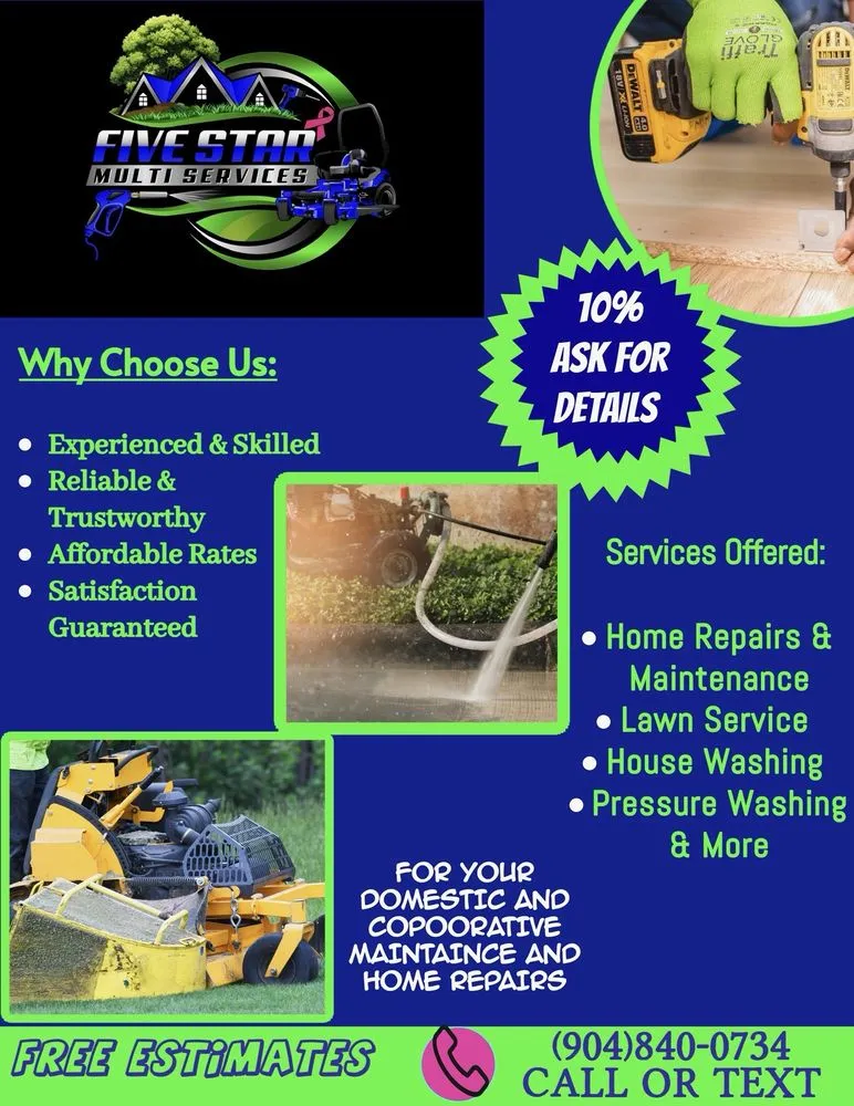 Local lawn care service in Jacksonville, FL by Five Star Multi Services
