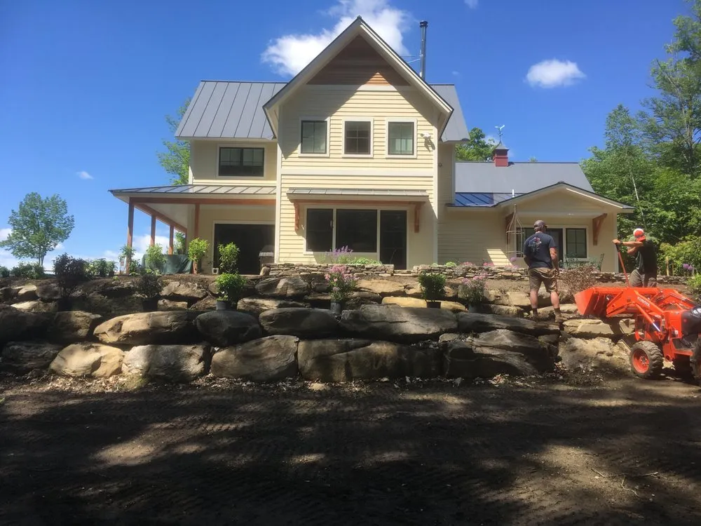 Custom landscape installation in Londonderry, VT by Glebe Mountain Gardens & Landscaping