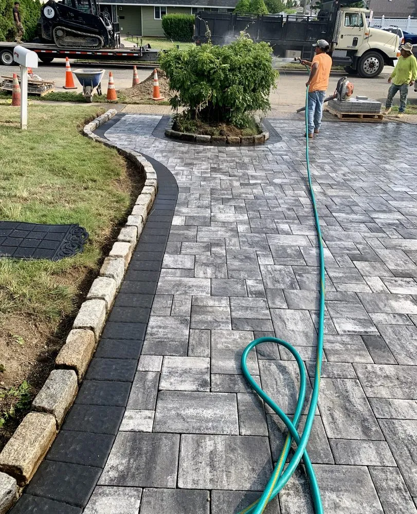 Custom residential landscaping in Old Bethpage, NY by Gold Coast Pavers