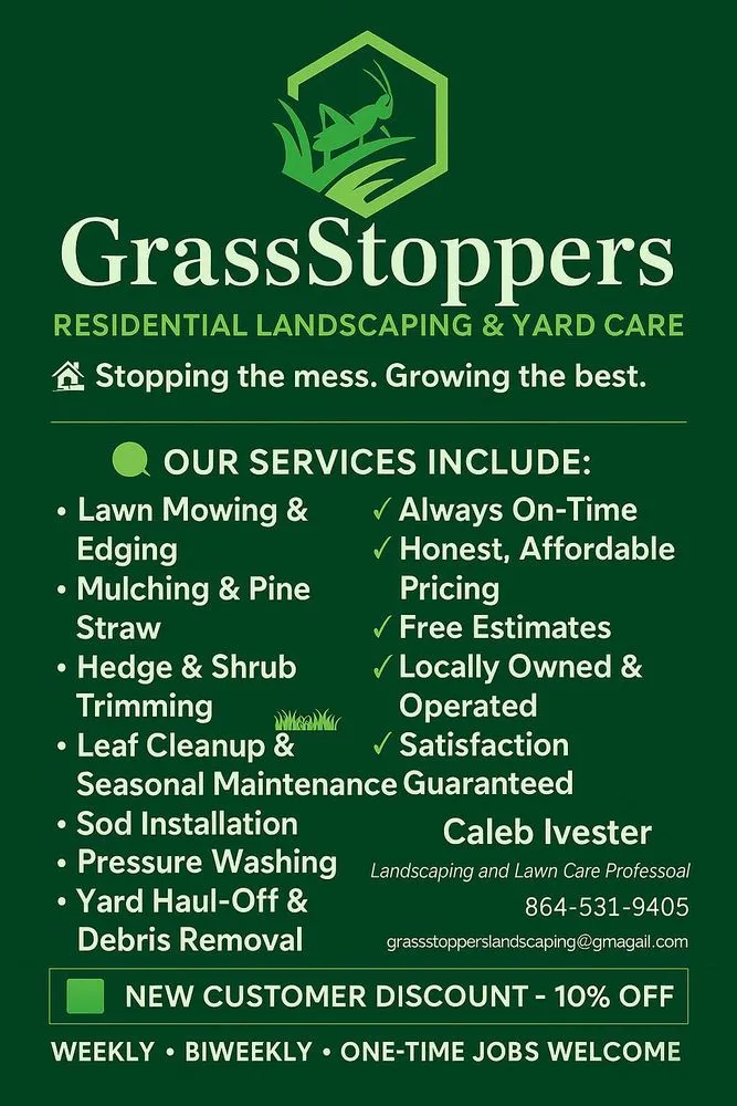Local lawn mowing service near you across Honea Path, SC - Grass Stoppers Landscaping