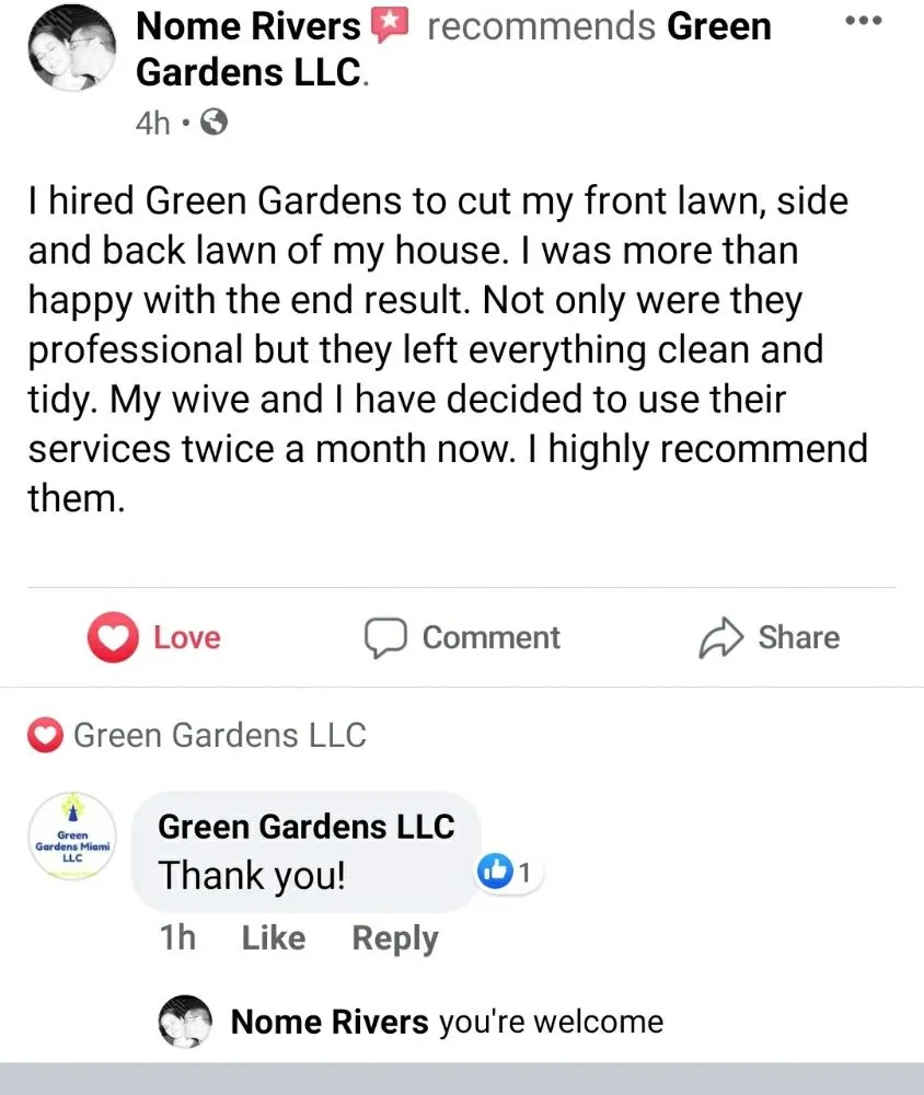 Custom lawn care service for beautiful yards in Miami Gardens, FL by Green Gardens