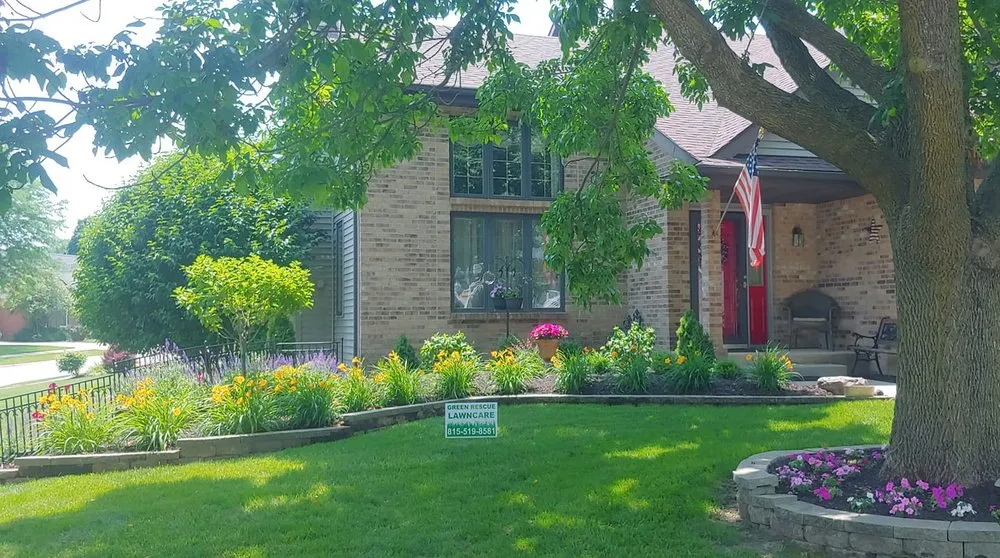 Professional lawn mowing service with custom design in Rockford, IL by Green Rescue Lawncare