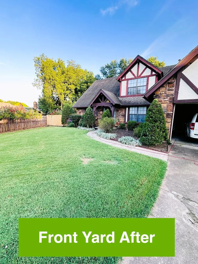 Custom lawn mowing service with custom design in Jenks, OK by GrienGo Lawn and Landscaping