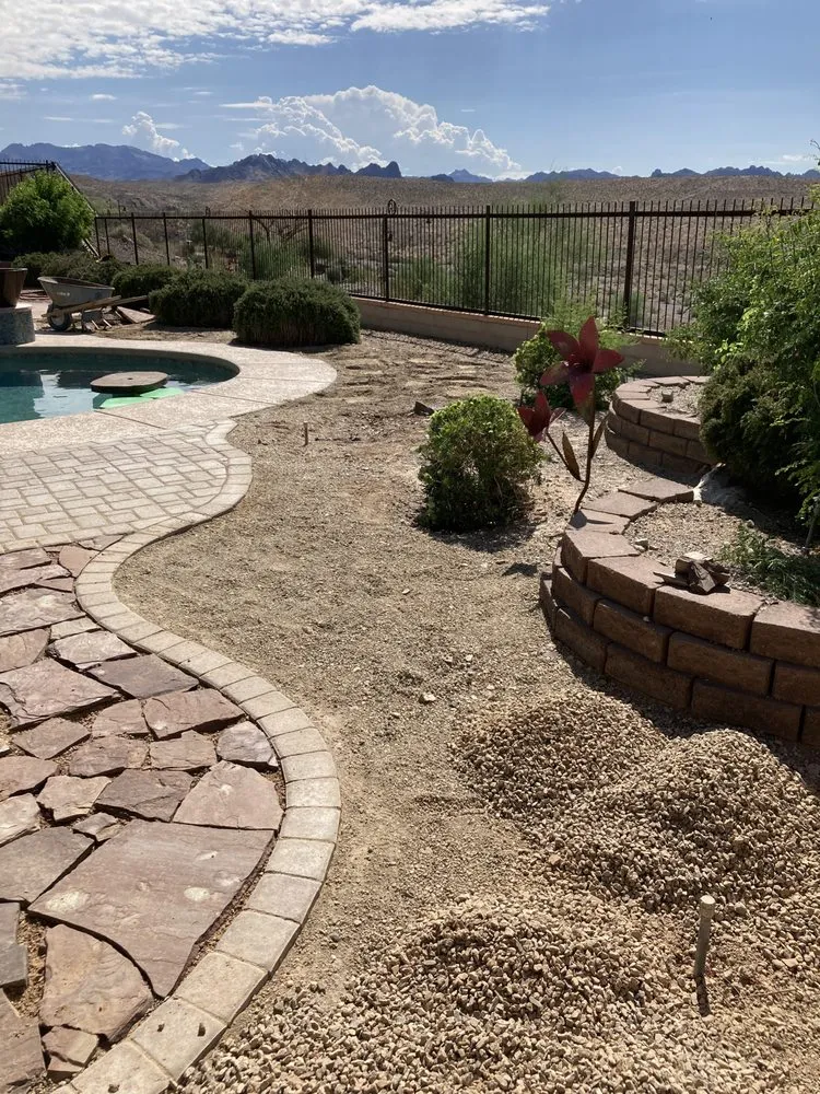 Custom outdoor landscaping for year-round maintenance in Bullhead City, AZ by Guiberras Landscaping & Janitorial