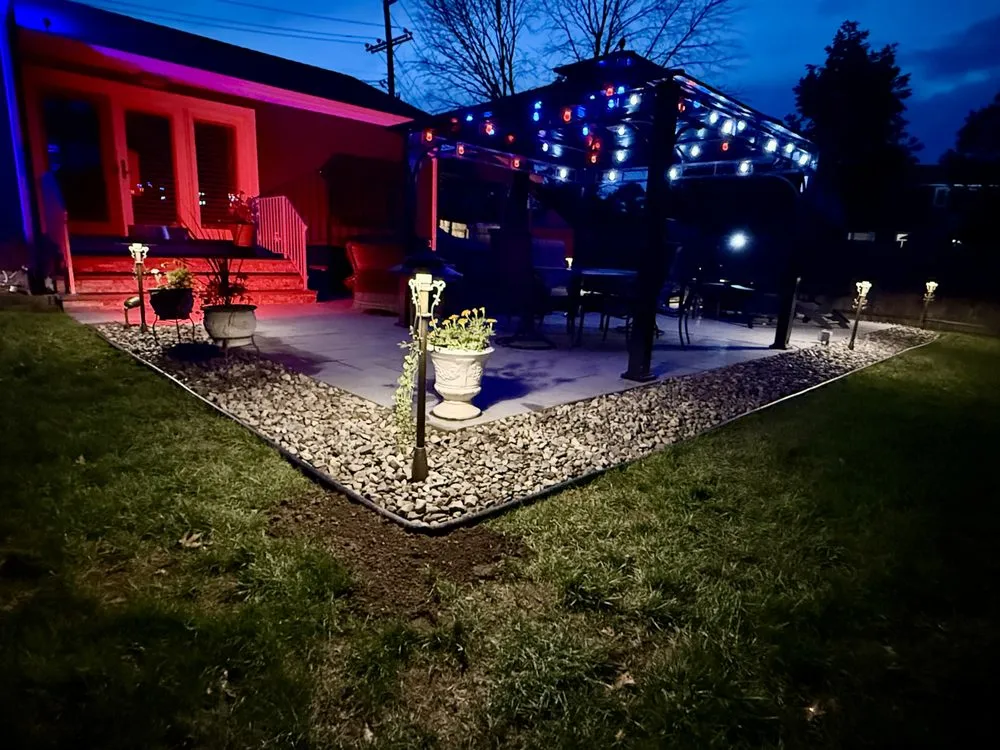 Custom outdoor landscaping with custom design in Spotswood, NJ by Hage Lawn Care