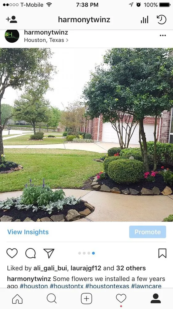 Affordable lawn mowing service for residential properties in Houston, TX by Harmony Landscaping