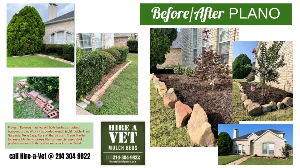 Top-rated yard cleanup service for outdoor upgrades in McKinney, TX by Hire-a-Vet Mulch Beds & Junk Removal