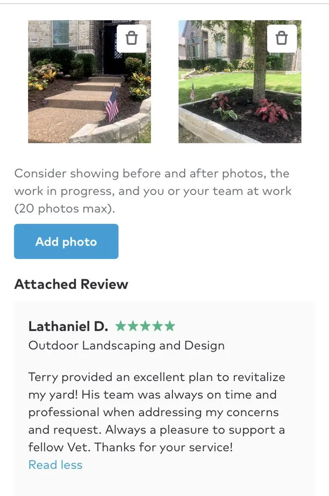 Trusted lawn care service with custom design in McKinney, TX by Hire-a-Vet Mulch Beds & Junk Removal