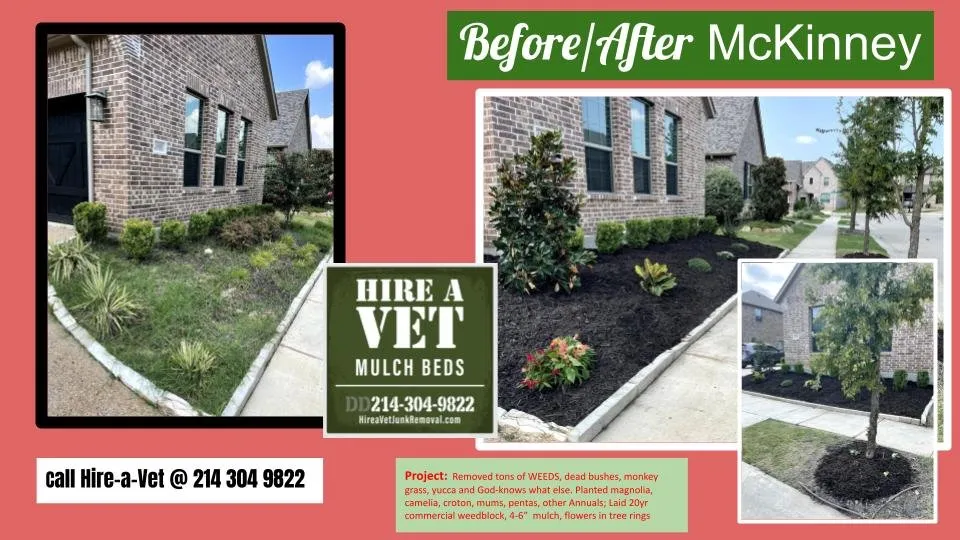 Local garden landscaping in McKinney, TX - Hire-a-Vet Mulch Beds & Junk Removal