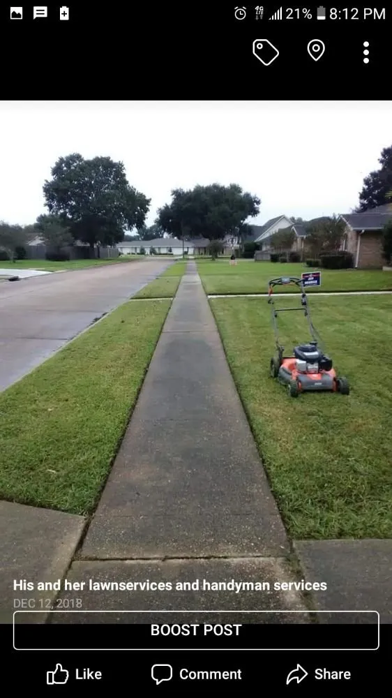 Affordable lawn mowing service in Port Arthur, TX by His and her lawn and handyman services