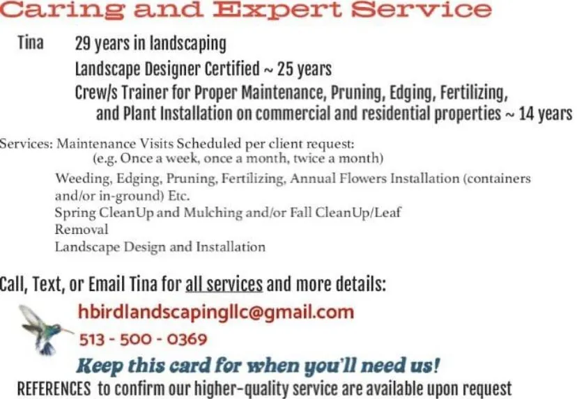 Local outdoor landscaping with custom design in Covedale, OH by Hummingbird Landscaping & Design Services