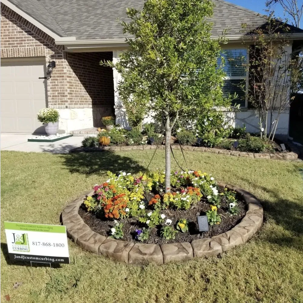 Custom outdoor landscaping with custom design in Fort Worth, TX by J&J Custom Curbing
