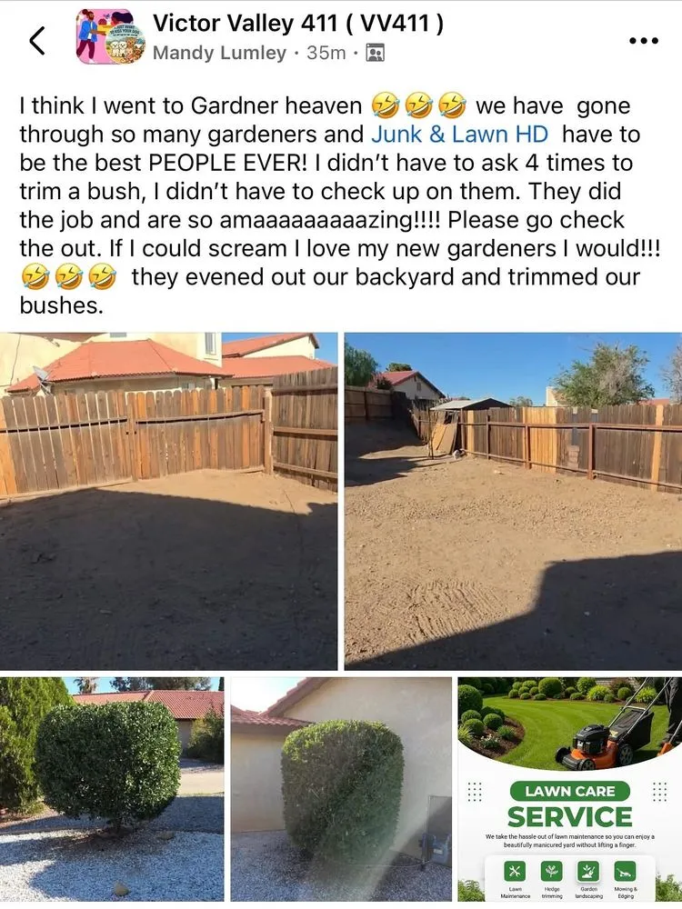 Trusted residential landscaping in Victorville, CA by Junk and Lawn HD