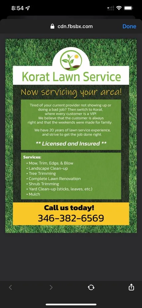 Expert lawn mowing service in Panorama Village, TX by Korat lawncare