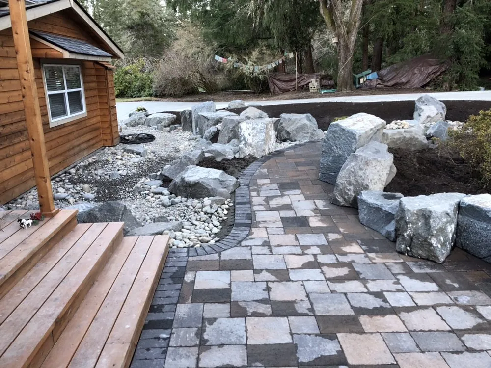 Custom landscape installation with custom design in Olympia, WA by LeapFrog Landscaping