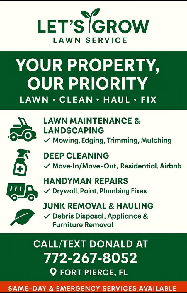 Top-rated lawn mowing service with custom design across Fort Pierce, FL - Let’s Grow Law Service