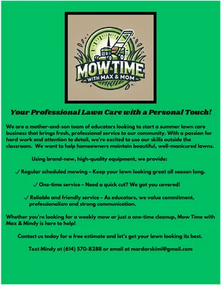 Mow & Time with Max & Mom Logo